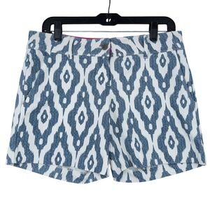 Isaac Mizrahi New York Blue White Ikat Diamond Print Shorts Womens 6 Stretch